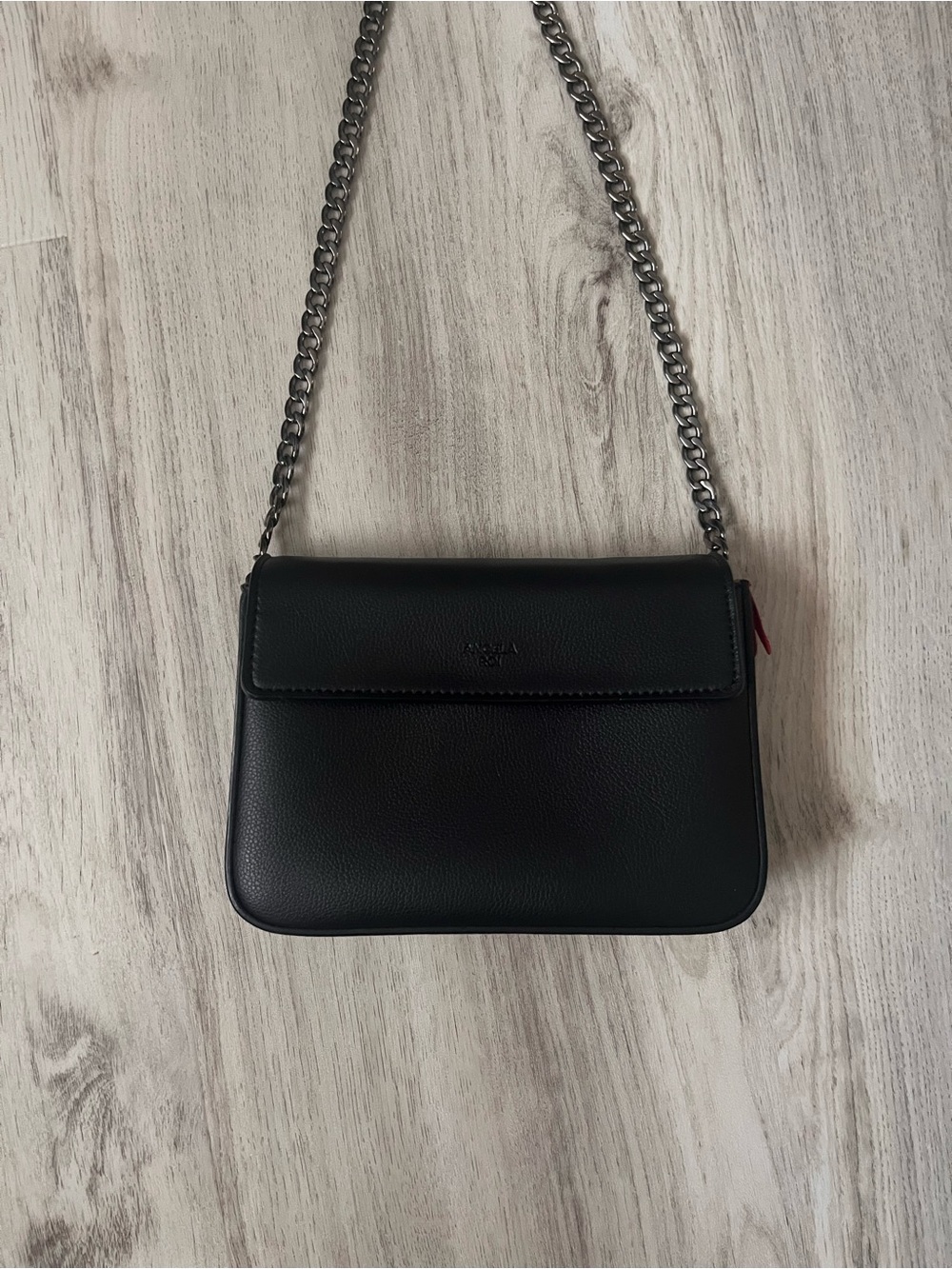 Angela Roi Black Vegan Leather Chain Crossbody Bag